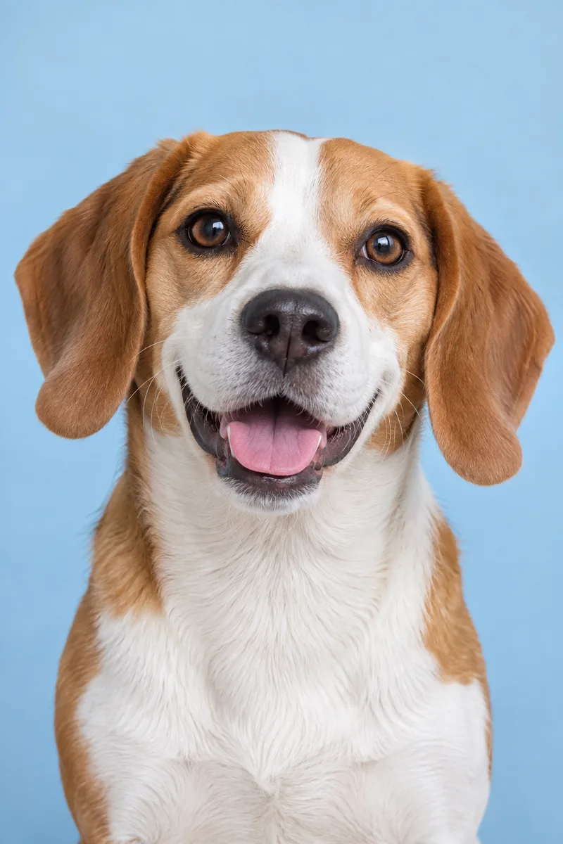 Portrait d’un chien fictif joyeux sur fond bleu